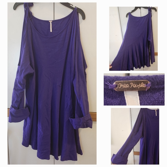 FREE PEOPLE. Size S/P.  Cold-Shoulder Purple Long-Sleeve Tunic Swing Dress. $18 - Picture 13 of 16
